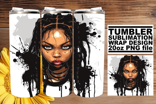 Watercolor Halloween Tumbler Wrap Afro Woman Portrait Sublimation afrosvg 