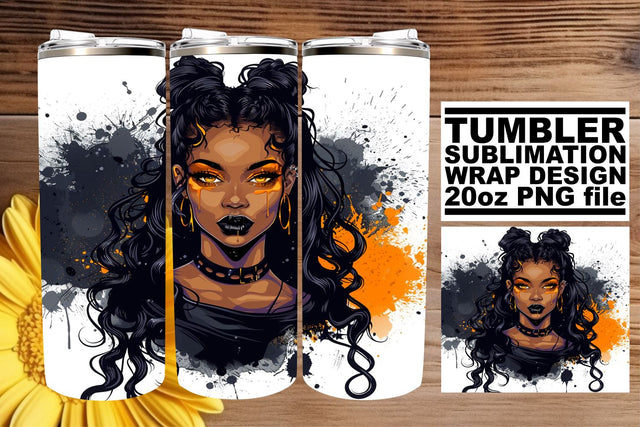 Watercolor Halloween Tumbler Wrap Gothic African American Sublimation afrosvg 