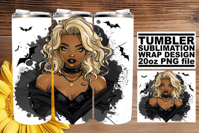 Watercolor Halloween Tumbler Wrap Gothic African American Sublimation afrosvg 