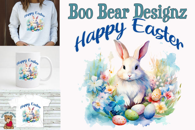 Watercolor Happy Easter Sublimation Sublimation Boo Bear Designz 