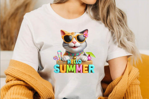 Watercolor Happy Summer Cat Sublimation Clipart Bundle Sublimation SVGArt 