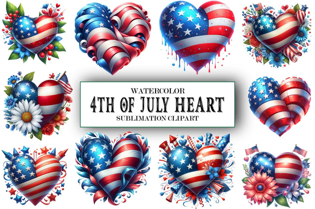 Watercolor Heart 4th of July Clipart Sublimation SVGista 