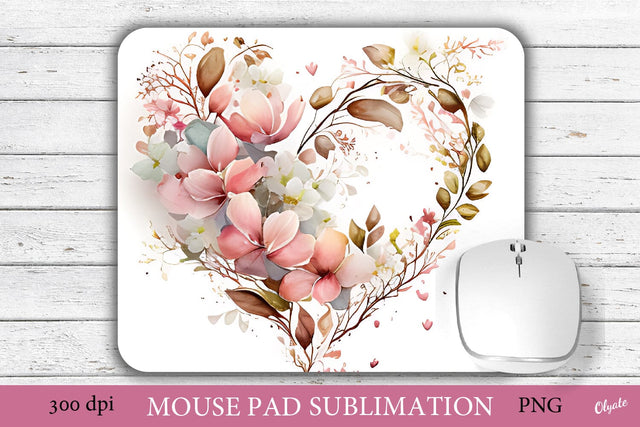 Watercolor Heart With Flowers PNG. Mouse Pad Sublimation Sublimation Olga Terlyanskaya 