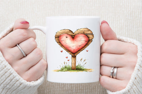 Watercolor Heart Wooden Sign Clipart Sublimation designartist 