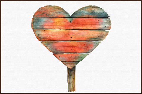 Watercolor Heart Wooden Sign Clipart Sublimation designartist 