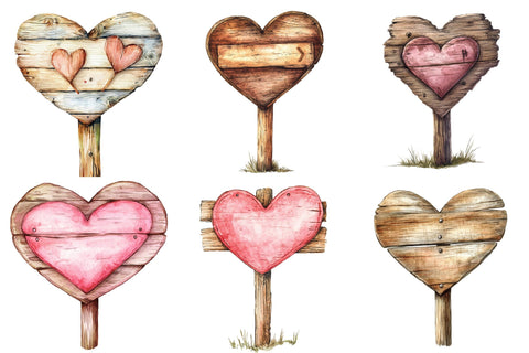 Watercolor Heart Wooden Sign Clipart Sublimation designartist 