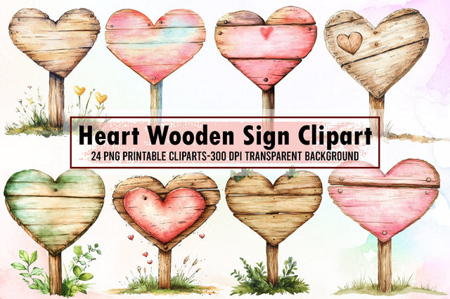 Watercolor Heart Wooden Sign Clipart Sublimation designartist 