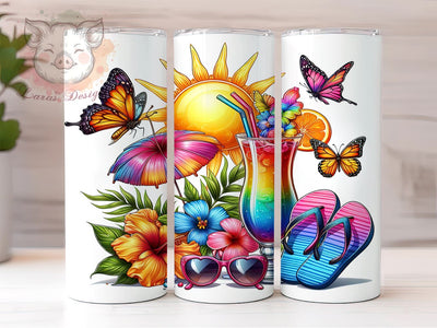 Watercolor Hibiscus Summer 20oz Tumbler Png, Straight & Tapered Tumbler Png, Flip Flop Summer Tumbler Png, Digital Download PNG Sublimation Lara' s Designs 