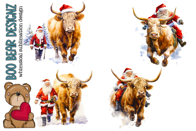 Watercolor Highland Cow Christmas Clipart Sublimation Boo Bear Designz 