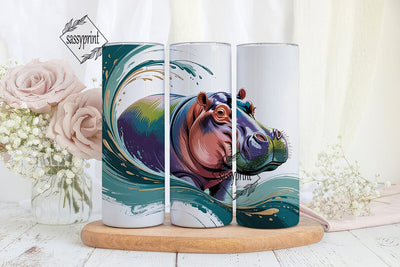 Watercolor Hippo 20oz Tumbler Wrap Sublimation sassyprint 