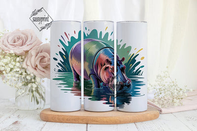 Watercolor Hippo 20oz Tumbler Wrap Sublimation sassyprint 