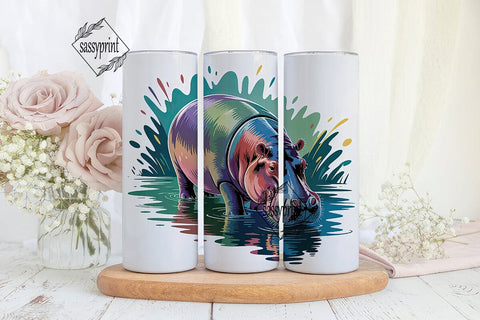 Watercolor Hippo 20oz Tumbler Wrap Sublimation sassyprint 