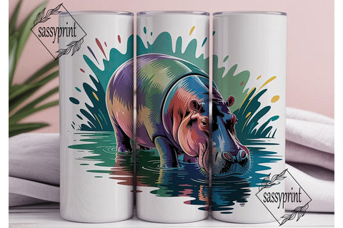 Watercolor Hippo 20oz Tumbler Wrap Sublimation sassyprint 