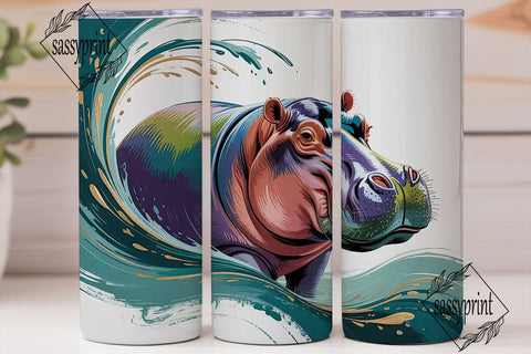 Watercolor Hippo 20oz Tumbler Wrap Sublimation sassyprint 