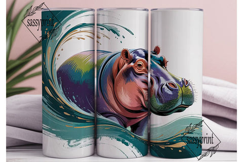 Watercolor Hippo 20oz Tumbler Wrap Sublimation sassyprint 