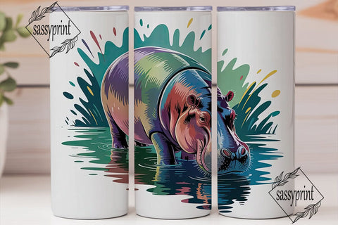 Watercolor Hippo 20oz Tumbler Wrap Sublimation sassyprint 