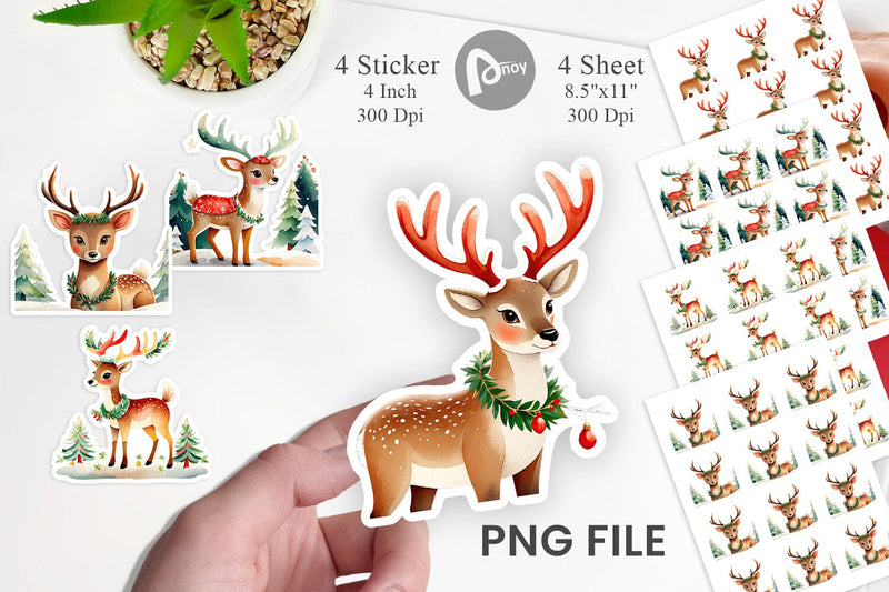 Watercolor Holiday Deer Sticker Sublimation artnoy 