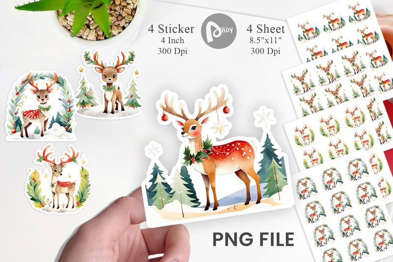Watercolor Holiday Deer Sticker Sublimation artnoy 