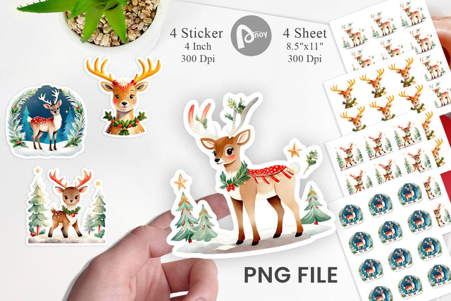 Watercolor Holiday Deer Sticker Sublimation artnoy 