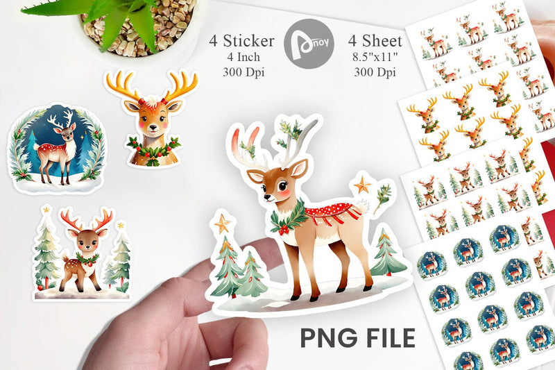 Watercolor Holiday Deer Sticker Sublimation artnoy 