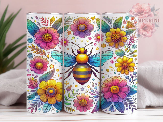 Watercolor Honey Bee 20oz Tumbler Wrap PNG, Bee Flowers Tumbler Png, Straight & Tapered Tumbler Wrap, Instant Digital Download Sublimation Li Zamperini 