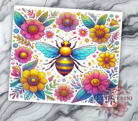 Watercolor Honey Bee 20oz Tumbler Wrap PNG, Bee Flowers Tumbler Png, Straight & Tapered Tumbler Wrap, Instant Digital Download Sublimation Li Zamperini 