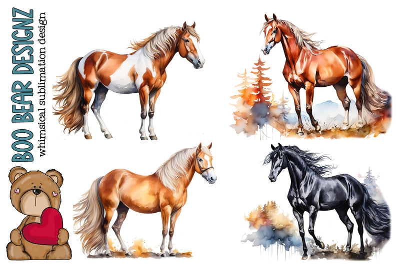 Watercolor Horse Clipart Sublimation Boo Bear Designz 