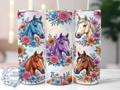 Watercolor Horse Floral 20oz Tumbler, Watercolor Horse, Horse Floral, Floral Tumbler, 20oz Tumbler, Horse Tumbler, Watercolor Tumbler, Tumbler Wrap Sublimation ToriDesigns 