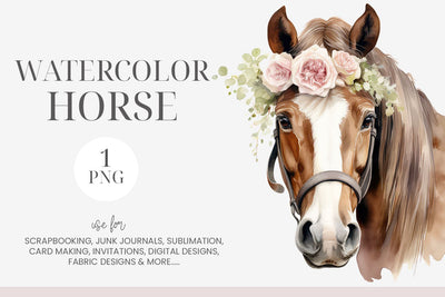 Watercolor Horse with Flowers Sublimation BijouBay 
