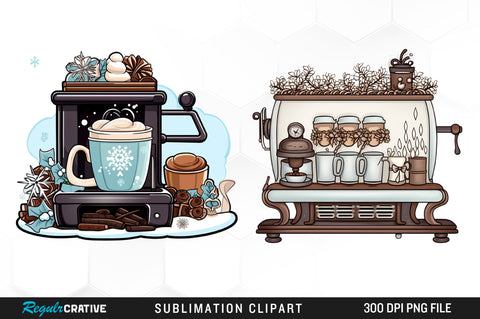 Watercolor Hot Cocoa Machine Clipart Bundle Sublimation Regulrcrative 