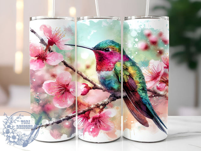 Watercolor Hummingbird 20oz Skinny Tumbler, Hummingbird Colorful Tumbler Png, Straight & Tapered Tumbler Wrap, Instant Digital Download Sublimation ToriDesigns 