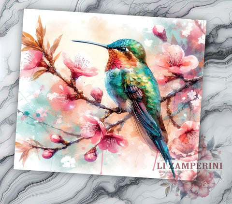 Watercolor Hummingbird 20oz Tumbler Wrap PNG, Hummingbirds Floral Tumbler Png, Straight & Tapered Tumbler Wrap, Instant Digital Download Sublimation Li Zamperini 