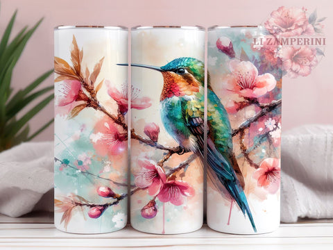 Watercolor Hummingbird 20oz Tumbler Wrap PNG, Hummingbirds Floral Tumbler Png, Straight & Tapered Tumbler Wrap, Instant Digital Download Sublimation Li Zamperini 