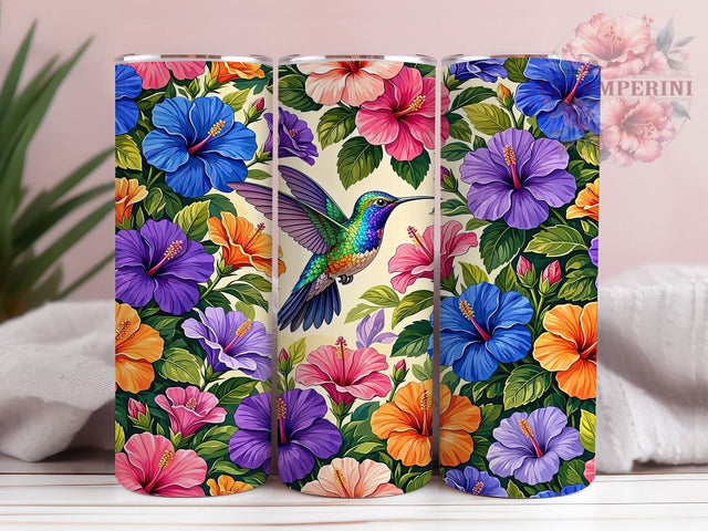 Watercolor Hummingbird Hibiscus 20oz Tumbler, Watercolor Hummingbird, Hibiscus Floral, Artistic Design, Sublimation Wrap, 20oz Tumbler, Tropical Aesthetic, Nature Charm Sublimation Li Zamperini 