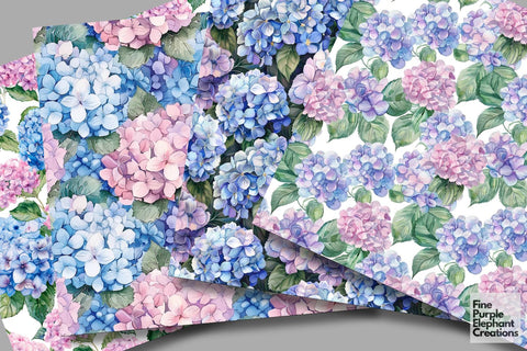 Watercolor Hydrangea Flowers Digital Paper Digital Pattern Fine Purple Elephant Creations 