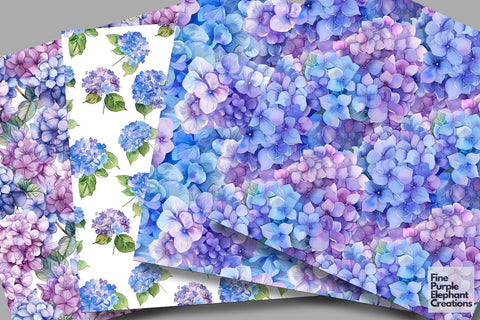 Watercolor Hydrangea Flowers Digital Paper Digital Pattern Fine Purple Elephant Creations 