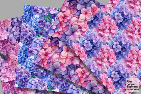 Watercolor Hydrangea Flowers Digital Paper Digital Pattern Fine Purple Elephant Creations 