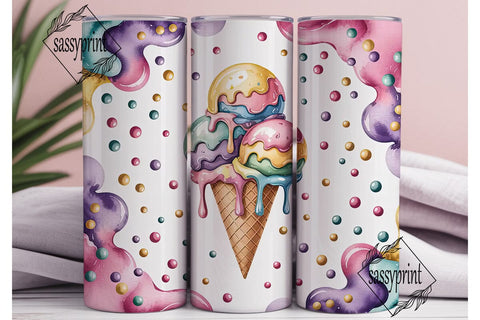 Watercolor Ice Cream 20oz Tumbler Wrap Sublimation sassyprint 