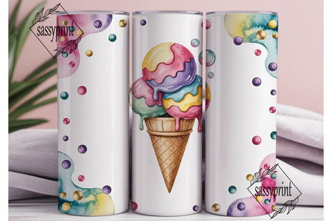 Watercolor Ice Cream 20oz Tumbler Wrap Sublimation sassyprint 