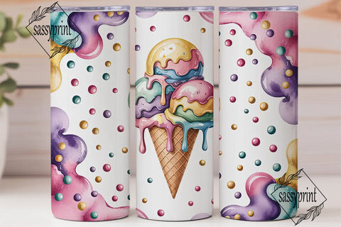 Watercolor Ice Cream 20oz Tumbler Wrap Sublimation sassyprint 