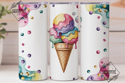 Watercolor Ice Cream 20oz Tumbler Wrap Sublimation sassyprint 