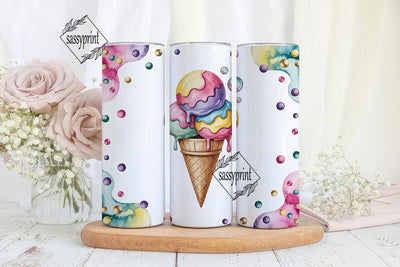 Watercolor Ice Cream 20oz Tumbler Wrap Sublimation sassyprint 