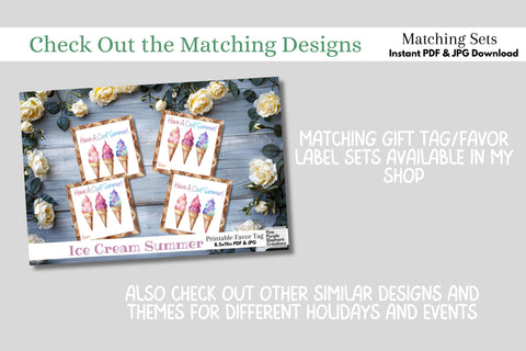 Watercolor Ice Cream Cone Printable Treat Bag Topper Card Digital Pattern Fine Purple Elephant Creations 