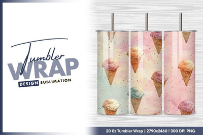 Watercolor Ice Cream Cones on Pink and Blue Background Pattern Sublimation Regulrcrative 