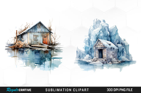 Watercolor Ice House Clipart Bundle Sublimation Regulrcrative 