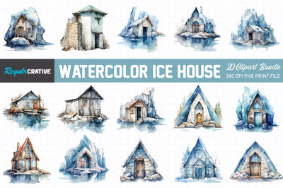 Watercolor Ice House Clipart Bundle Sublimation Regulrcrative 