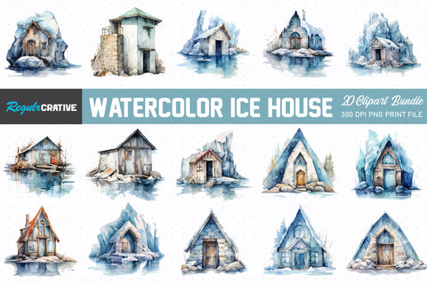Watercolor Ice House Clipart Bundle Sublimation Regulrcrative 
