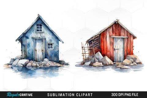 Watercolor Ice House Clipart Bundle Sublimation Regulrcrative 