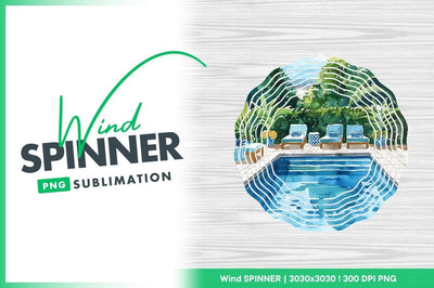Watercolor Illustration of a Swimming Pool with Lounge Chairs and Lush Greenery Sublimation Regulrcrative 