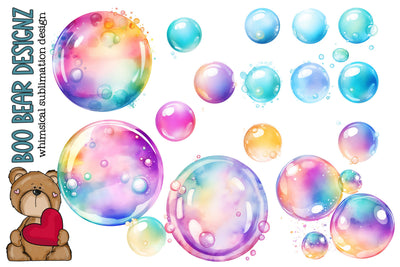 Watercolor Iridescent Bubble Clipart Sublimation Boo Bear Designz 